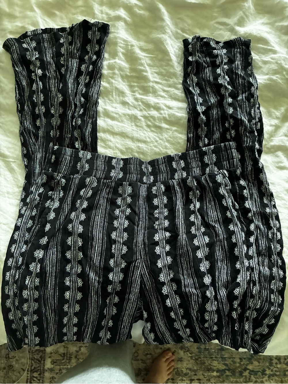 Black and white flare boho pants